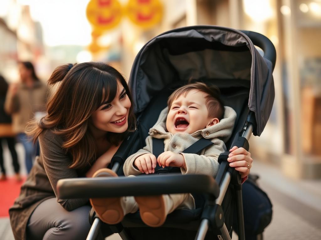 Huilende peuter in de buggy
